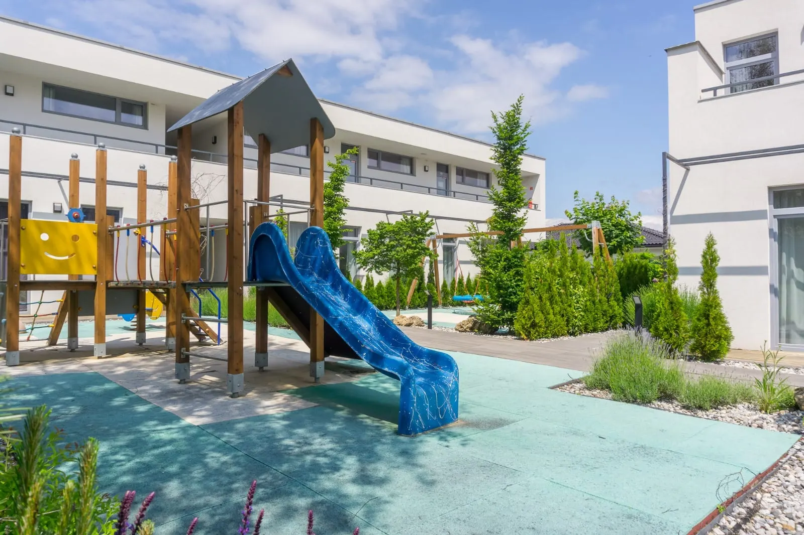 Playground right in the resort — the family character of the place is one of its natural strengths.