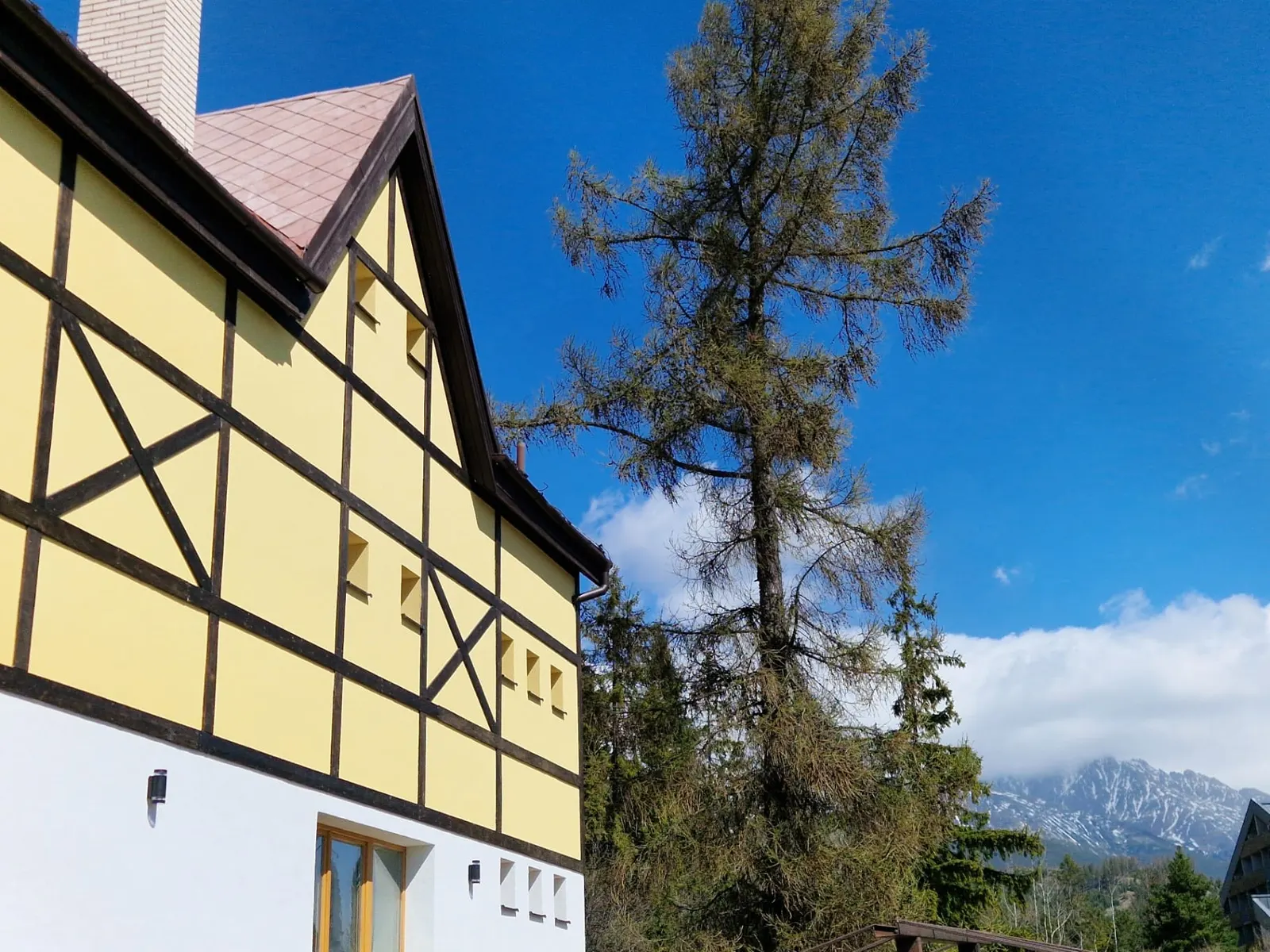 Hikers Paradise — detail of the new façade with a view of the High Tatras ridges.